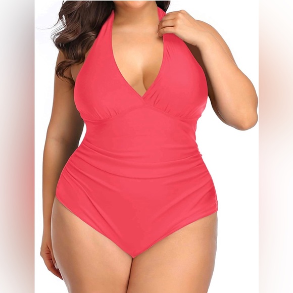 NWT Daci V Neck Halter One Piece Red Bathing Suit Size 18W - Picture 1 of 13